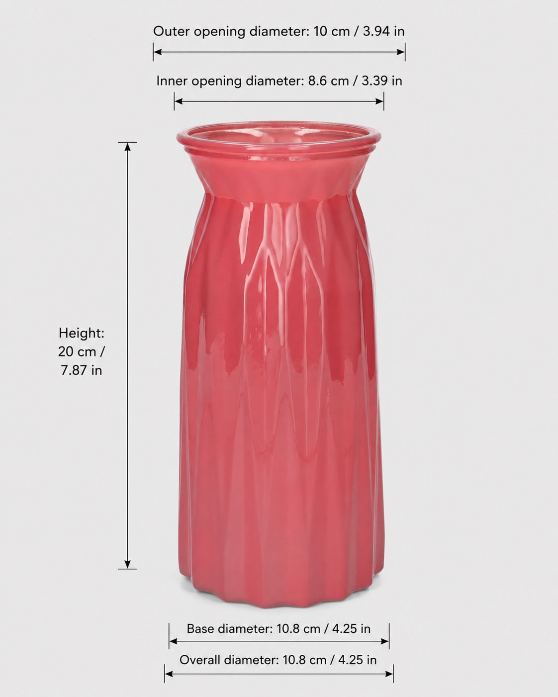 Wazon dekoracyjny szklany Ruby cukierkowy róż 20 cm