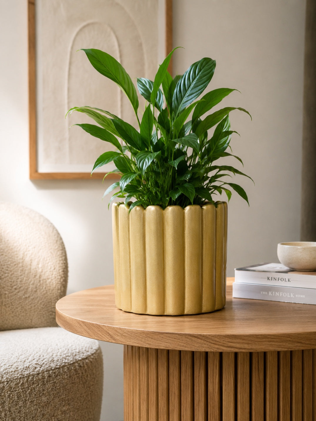 Złota ceramiczna doniczka dekoracyjna żłobiona L / 12 cm Pot Bliss