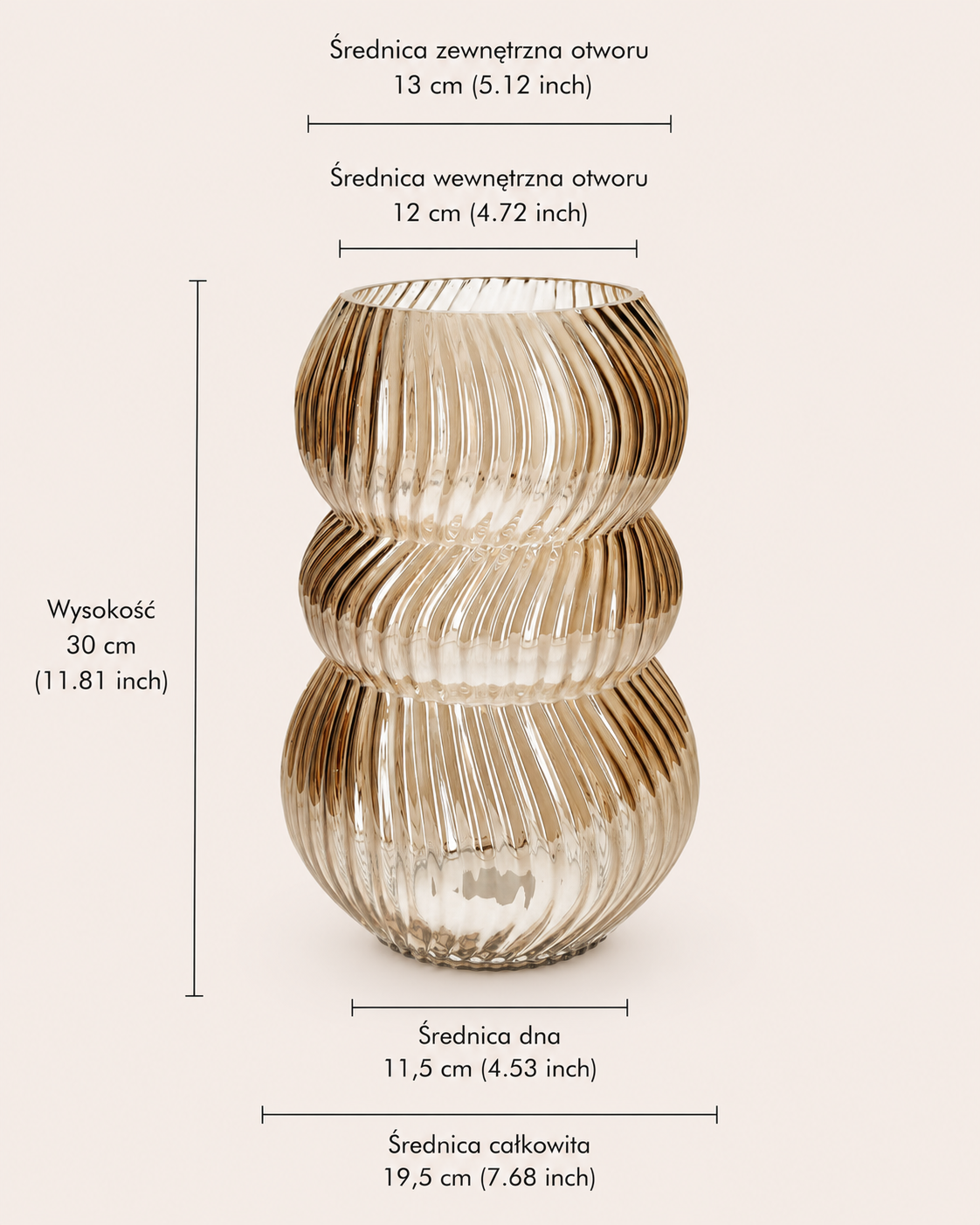 Wazon szklany beżowy-perłowy przezroczysty, 30 cm Vase Lucelle